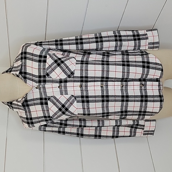 NWT Vans xs black white red plaid flannel shirt - Picture 1 of 5